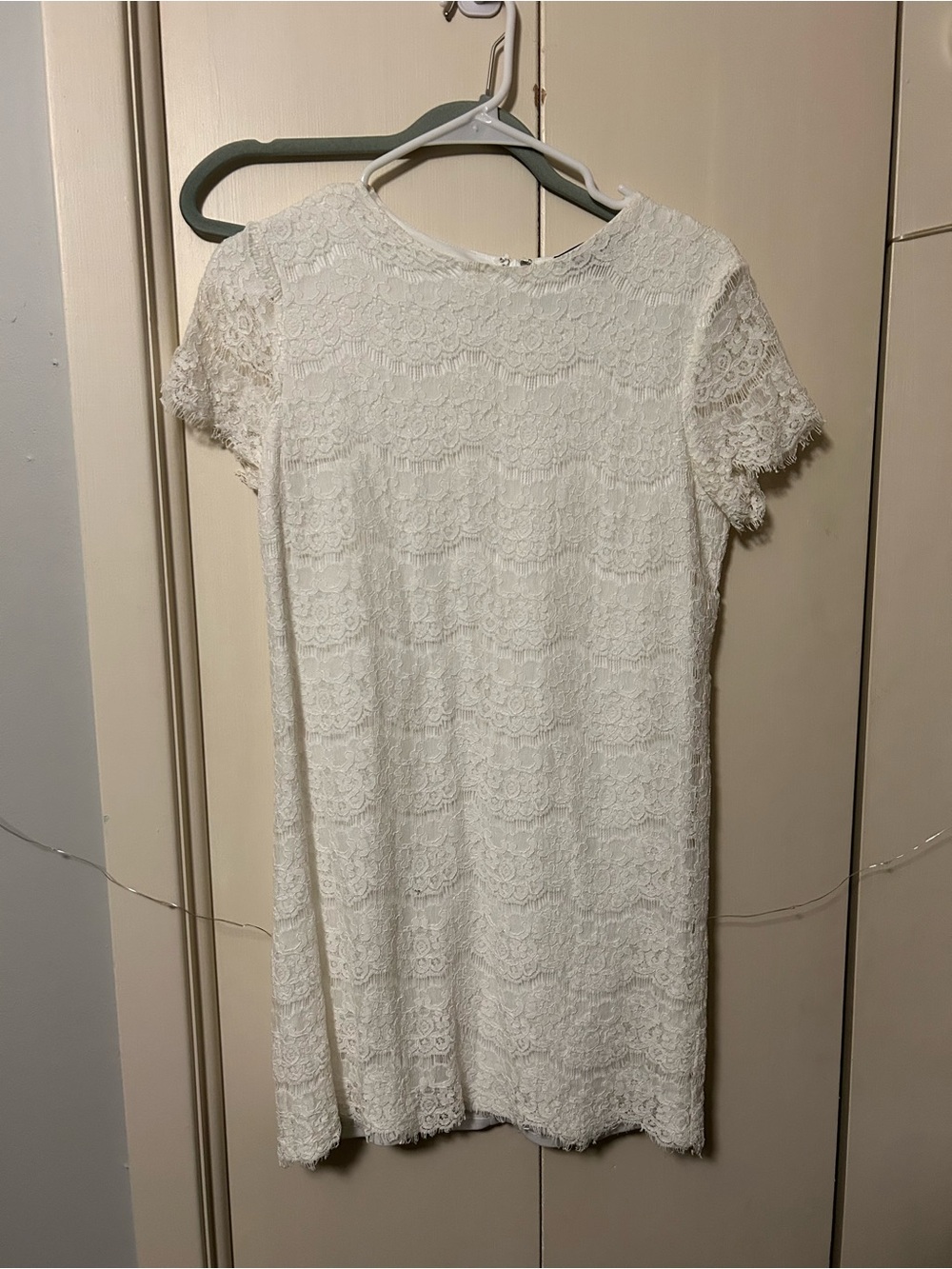 Lulu's Ivory Lace Short Sleeve Shift Dress